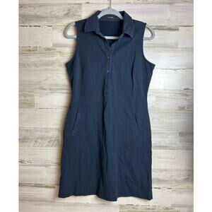 J. McLaughlin size 4 blue sleeveless collar 3/4 button down shift dress pocket